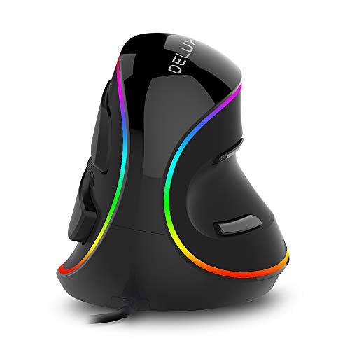 DeLUX Ergonomische Maus, Kabelgebundene Große Vertikale Maus, RGB-Schwimmlicht, 800-4000DPI, 6 Tasten, Abnehmbare Handgelenkstütze, für Karpaltunnel (M618Plus RGB) von DeLUX