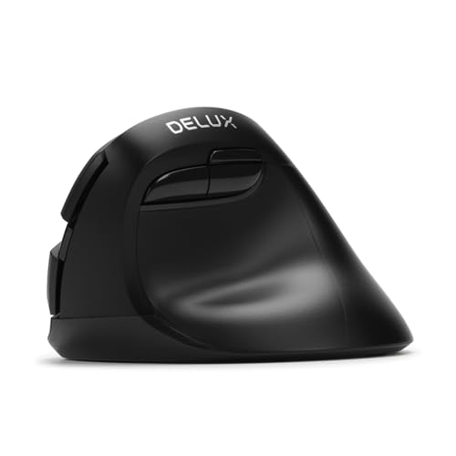 DeLUX Ergonomische Maus Kabellos, Vertikale Maus für Kleine Hände, Leise Klicks, 6 Tasten, 4000 DPI, 2.4G/BT 5.0 Dualer Modus für Karpaltunnel, für Laptop/PC/Mac (M618MINI DB-Schwarz) von DELUX