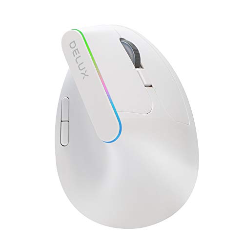 DeLUX Ergonomische Maus, kabellose vertikale Maus mit USB-Empfänger, 6 Tasten und 1600 DPI, ergonomisches 57-Grad-Design reduziert den Druck von Hand und Handgelenk für PC, Laptop und Mac (M618C-Weiß) von DeLUX