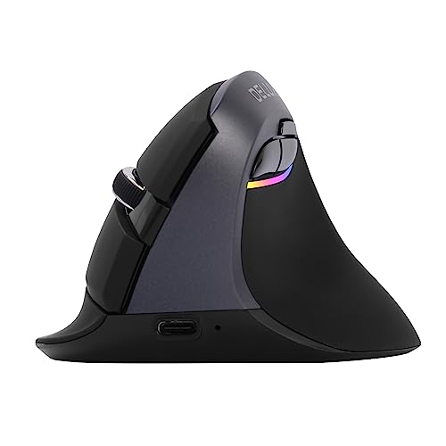 DeLUX Ergonomische Maus Kabellos, Wiederaufladbar Mini Vertikale Maus, Silent Click, 6 Tasten, 4000 DPI, RGB Licht, Multigerät, für Karpaltunnel, für Computer/Laptop/PC/Mac (M618MINI-Eisengrau) von DeLUX