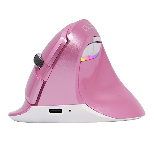 DeLUX Ergonomische Maus Kabellos, Wiederaufladbar Mini Vertikale Maus, Silent Click, 6 Tasten, 4000 DPI, RGB Licht, Multigerät, für Karpaltunnel, für Computer/Laptop/PC/Mac (M618MINI-Rosa) von DeLUX