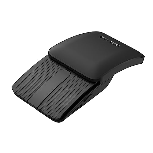 DeLUX Faltbare Bluetooth Maus, Tragbare, Kabellose Mini Schiebemaus, Touch Scrolling, Wiederaufladbar, Multi-Device, 1600 DPI, Leichte Taschenmaus für Laptop/PC/Mac (MF10-Schwarz) von DeLUX