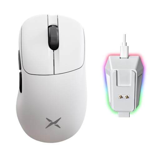 DeLUX M500 Pro Wireless Ergonomic Gaming Mouse, 58,5 g Lightweight, 8000 Hz Polling Rate, RGB Charging Dock, PAW3395 with 26000DPI, Tri-Mode Connection, TTC Golden Wheel (weiß) von DELUX