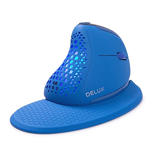 DeLUX Seeker Ergonomische Maus Kabellos, Vertikale Maus mit OLED-Bildschirm und Daumenrad, bis zu 4 Geräte anschließen, 7200DPI, Programmierbare, Wiederaufladbare, Stummes Klicken (M618XSD-Blau) von DeLUX