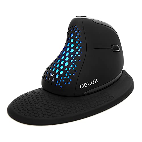 DeLUX Seeker Ergonomische Maus Kabellos, Vertikale Maus mit OLED-Bildschirm und Daumenrad, bis zu 4 Geräte anschließen, 7200DPI, Programmierbare, Wiederaufladbare, Stummes Klicken (M618XSD-Schwarz) von DeLUX
