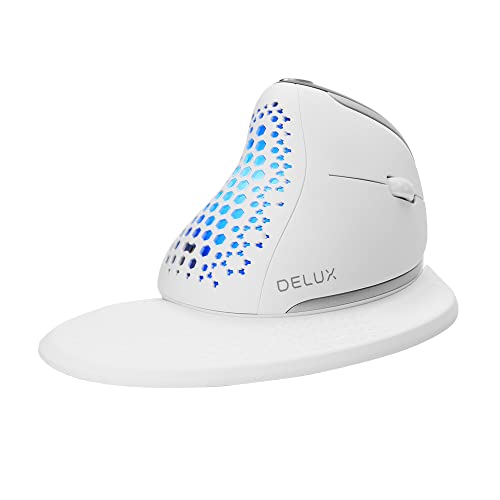 DeLUX Seeker Ergonomische Maus Kabellos, Vertikale Maus mit OLED-Bildschirm und Daumenrad, bis zu 4 Geräte anschließen, 7200DPI, Programmierbare, Wiederaufladbare, Stummes Klicken (M618XSD-Weiß) von DeLUX