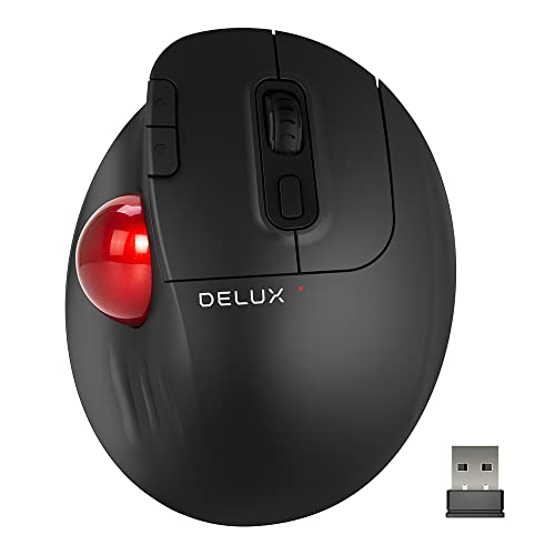 DeLUX Trackball Ergonomisches Maus Kabellos, Einfache Daumensteuerung, Präzision und reibungsloses Tracking, 2400 DPI, USB-Empfänger und Bluetooth 5.0, für PC/Mac/Laptop (MT1-Schwarz) von DeLUX