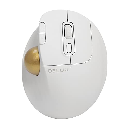 Delux Trackball Ergonomisches Maus Kabellos, Einfache Daumensteuerung, Präzision und reibungsloses Tracking, 2400 DPI, USB-Empfänger und Bluetooth 5.0, für PC/Mac/Laptop (MT1-Weiß) von DeLUX