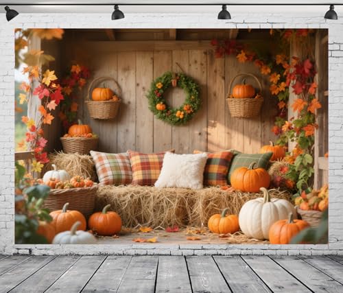 DePhoto 2,8 x 1,5 m Herbst-Thanksgiving-Hintergrund, rustikales Holzbrett, Herbstkranz, Heuhaufen-Hintergrund, Indoor-Requisiten für Baby, Geburtstag, Erntedankfest, Dekorationen, Vinyl DePhoto 2,8 x 1,5 m Herbst-Thanksgiving-Hintergrund, rustikales Holzbrett, Herbstkranz, Heuhaufen-Hintergrund, Indoor-Requisiten für Baby, Geburtstag, Erntedankfest, Dekorationen, Vinyl von DePhoto