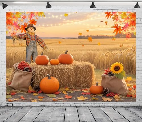 DePhoto Hintergrund für Herbst-Erntedankfest, Vogelscheuche, Bauernhof, Herbsternte, Ahornblatt, Heuhaufen, Hintergrund für Baby, Geburtstag, Erntedankfest, Dekoration, Vinyl DePhoto Hintergrund für Herbst-Erntedankfest, Vogelscheuche, Bauernhof, Herbsternte, Ahornblatt, Heuhaufen, Hintergrund für Baby, Geburtstag, Erntedankfest, Dekoration, Vinyl von DePhoto