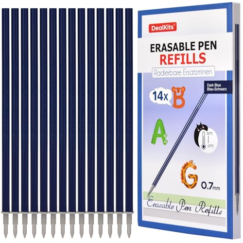 DealKits Radierbare Ersatzminen für Legami Stifte, Löschbare Patronen Nachfüllminen 0,7mm 13CM, Ideal für Schulbedarf Bürobedarf [Blau-Schwarz, 14 Stück] von DealKits