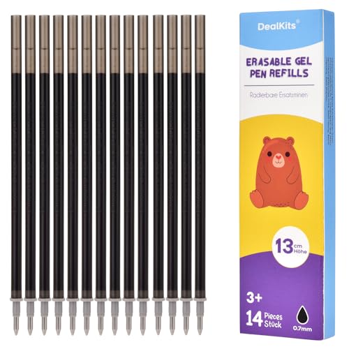 Radierbare Ersatzminen Schwarz, [14er Set] DealKits Radierbare Ersatzminen, Kompatibel mit Legami, 0,7mm Radierbare Tintenroller, Höhe 13cm, Gel-Tintenrollermine, Ideal für Schulbedarf Bürobedarf von DealKits