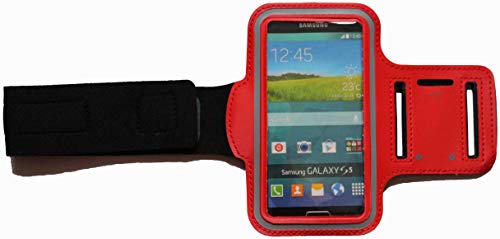 Fitness Sportarmband kompatibel für Samsung Galaxy A3 2016 und 2017, S5 Mini Armband Handy Oberarm Halter für Fitness, Joggen, Laufen Hülle Tasche Blank Mittel Rot von Dealbude24