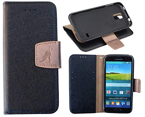 Handy Tasche kompatibel mit Samsung Galaxy A3 (2016) in Schwarz, Handy-Huelle Schutz-Tasche im Book-Style mit Flexibler Silikon Handy Halterung, Etui mit exklusivem Motiv Katze von Dealbude24