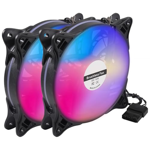 2 Stück PC Lüfter 4 Pin 12V, 120mm PWM RGB LED Standard Gehäuselüfter, Bürstenloser Kühlventilator für PC-Gehäuse, Geräuscharm, hoher Luftstrom, 2000 RPM von Dealikee
