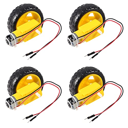 Dealikee 4 Stück DC 3-6V Doppelwellengetriebe TT Magnetgetriebe Motor mit 65mm Kunststoff Autoreifen Rad Smart RC Auto Roboterreifen für Allradantrieb Spielzeugauto Roboterkörper Flugzeugspielzeug von Dealikee