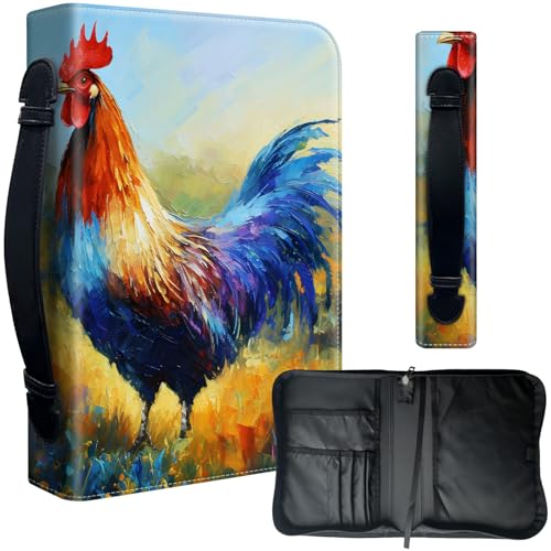 Bibelhülle aus PU-Leder für Damen, Leder-Bibeltragetasche für Männer, Kirchentasche, große schützende Bibelhülle für den täglichen Lerngebrauch, Hahn Huhn von Decahouy
