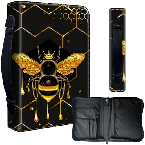 Bibelhülle aus PU-Leder für Damen, Leder-Bibeltragetasche für Männer, Kirchentasche, große schützende Bibelhülle für den täglichen Lerngebrauch, eine Bienenkönigin und Honig von Decahouy