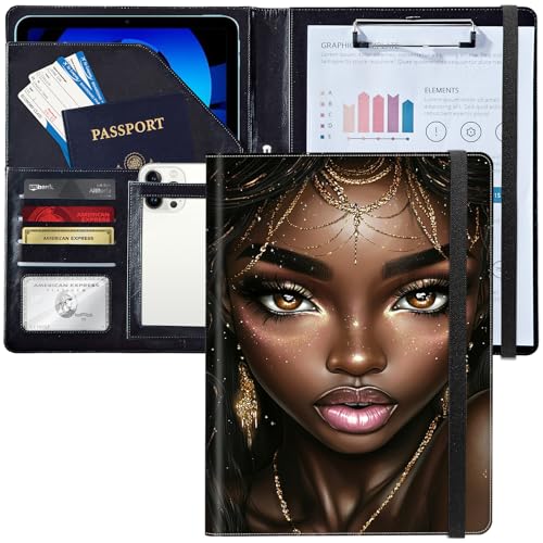 Leder-Padfolio-Ordner mit Klemmbrett, personalisierbar, A4-Format, Lebenslauf-Organizer, Schreibblock und Kartenhalter für Männer, Frauen, Büro, afrikanische Frauen Leder-Padfolio-Ordner mit Klemmbrett, personalisierbar, A4-Format, Lebenslauf-Organizer, Schreibblock und Kartenhalter für Männer, Frauen, Büro, afrikanische Frauen von Decahouy