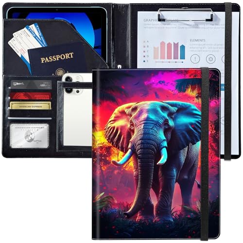 Leder-Padfolio-Ordner mit Klemmbrett, personalisierbar, A4-Format, Lebenslauf-Organizer, Schreibblock und Kartenhalter für Männer und Frauen, Büro, bunter Dschungel-Elefant Leder-Padfolio-Ordner mit Klemmbrett, personalisierbar, A4-Format, Lebenslauf-Organizer, Schreibblock und Kartenhalter für Männer und Frauen, Büro, bunter Dschungel-Elefant von Decahouy