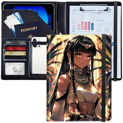 Leder-Padfolio-Ordner mit Klemmbrett, personalisierter A4-Briefgröße, Lebenslauf-Organizer, Schreibblock und Kartenhalter für Männer und Frauen, Büro, Cartoon-Ägyptische Frau Leder-Padfolio-Ordner mit Klemmbrett, personalisierter A4-Briefgröße, Lebenslauf-Organizer, Schreibblock und Kartenhalter für Männer und Frauen, Büro, Cartoon-Ägyptische Frau von Decahouy