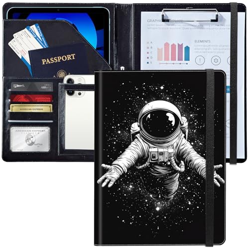Leder-Padfolio-Portfolio-Ordner mit Klemmbrett, personalisierbarer A4-Briefgröße, Lebenslauf-Organizer, Schreibblock und Kartenhalter für Männer und Frauen, Büro, Astronaut und Sternenhimmel Leder-Padfolio-Portfolio-Ordner mit Klemmbrett, personalisierbarer A4-Briefgröße, Lebenslauf-Organizer, Schreibblock und Kartenhalter für Männer und Frauen, Büro, Astronaut und Sternenhimmel von Decahouy