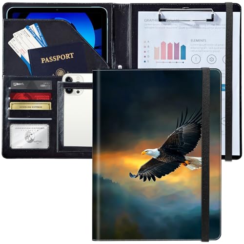 Leder-Padfolio-Portfolio-Ordner mit Klemmbrett, personalisierbarer A4-Briefgröße, Lebenslauf-Organizer, Schreibblock und Kartenhalter für Männer und Frauen, Büro, steigender Weißkopfseeadler von Decahouy