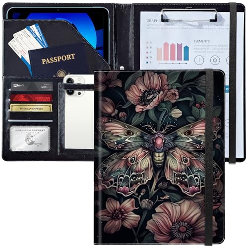 Leder-Padfolio-Portfolio-Ordner mit Klemmbrett, personalisierter A4-Briefgröße, Lebenslauf-Organizer, Schreibblock und Kartenhalter für Männer, Frauen, Büro, schöne Motten und Blumen Leder-Padfolio-Portfolio-Ordner mit Klemmbrett, personalisierter A4-Briefgröße, Lebenslauf-Organizer, Schreibblock und Kartenhalter für Männer, Frauen, Büro, schöne Motten und Blumen von Decahouy