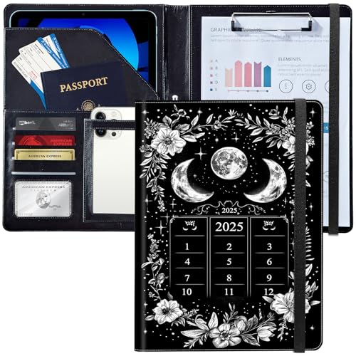Leder-Padfolio-Portfolio-Ordner mit Klemmbrett, personalisierter A4-Briefgröße, Lebenslauf-Organizer, Schreibblock und Kartenhalter für Männer und Frauen, Büro, Blumenmond-Kalender 2025 Leder-Padfolio-Portfolio-Ordner mit Klemmbrett, personalisierter A4-Briefgröße, Lebenslauf-Organizer, Schreibblock und Kartenhalter für Männer und Frauen, Büro, Blumenmond-Kalender 2025 von Decahouy