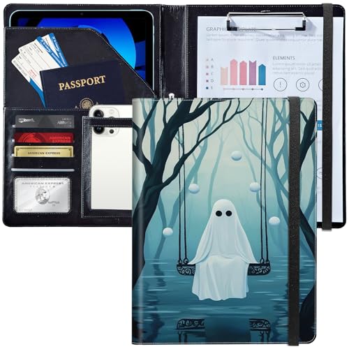 Leder-Padfolio-Portfolio-Ordner mit Klemmbrett, personalisierter A4-Briefgröße, Lebenslauf-Organizer, Schreibblock und Kartenhalter für Männer und Frauen, Büro, Geist sitzt auf der Schaukel Leder-Padfolio-Portfolio-Ordner mit Klemmbrett, personalisierter A4-Briefgröße, Lebenslauf-Organizer, Schreibblock und Kartenhalter für Männer und Frauen, Büro, Geist sitzt auf der Schaukel von Decahouy