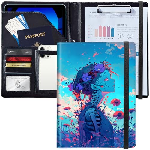 Leder-Padfolio-Portfolio-Ordner mit Klemmbrett, personalisierter A4-Briefgröße, Lebenslauf-Organizer, Schreibblock und Kartenhalter für Männer und Frauen, Büro, schönes Anime-Totenkopf-Mädchen Leder-Padfolio-Portfolio-Ordner mit Klemmbrett, personalisierter A4-Briefgröße, Lebenslauf-Organizer, Schreibblock und Kartenhalter für Männer und Frauen, Büro, schönes Anime-Totenkopf-Mädchen von Decahouy