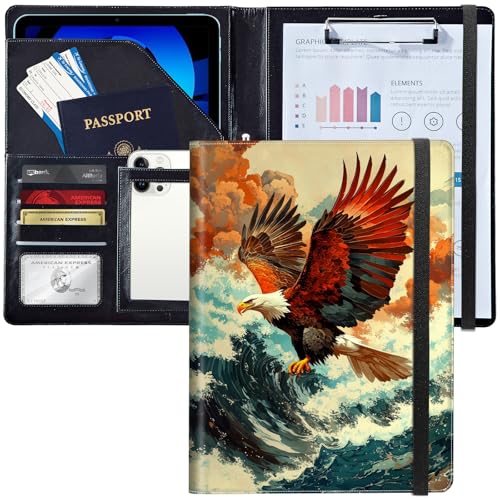 Leder Schreibmappe mit Briefbeschwerer, A4 Personalisiert Lebenslauf Organizer, Notizblock & Kartenhalter für Damen und Herren, professioneller Einsatz, Kletteradler von Decahouy