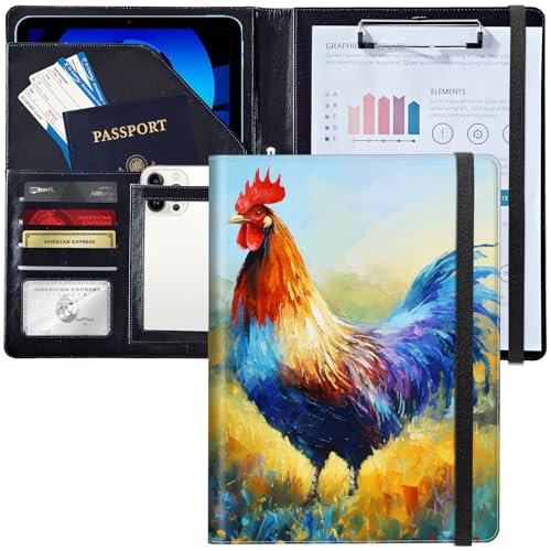 Padfolio/Portfolio Notizmappe, Hahnenmappe, personalisierbar aus Leder, Portfolio Padfolio W/Resume Dokumente, Organizer Brief Format A4 Schreiben Pad Visitenkartenhalter für Damen und Herren von Decahouy