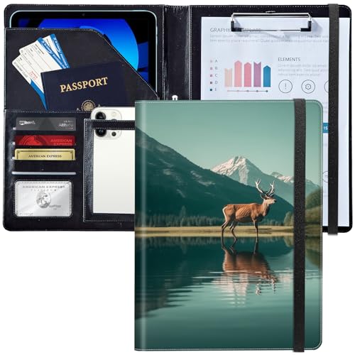 Padfolio/Portfolio-Ordner, Klemmbrett, Hirsch in Landschaft, Berg, personalisiertes Leder-Portfolio, Padfolio mit Lebenslauf-Dokumenten, Organizer, Briefgröße, A4, Schreibblock, Visitenkartenhalter Padfolio/Portfolio-Ordner, Klemmbrett, Hirsch in Landschaft, Berg, personalisiertes Leder-Portfolio, Padfolio mit Lebenslauf-Dokumenten, Organizer, Briefgröße, A4, Schreibblock, Visitenkartenhalter von Decahouy