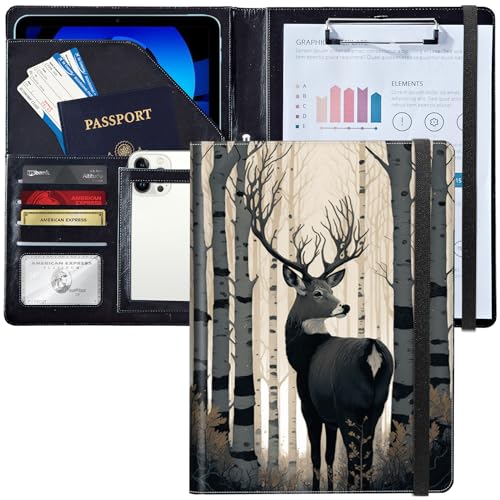Padfolio/Portfolio-Ordner, Klemmbrett, Hirschwald, personalisiertes Leder-Portfolio, Padfolio mit Lebenslauf-Dokumenten, Organizer, Briefgröße, A4, Schreibblock, Visitenkartenhalter für Männer und Padfolio/Portfolio-Ordner, Klemmbrett, Hirschwald, personalisiertes Leder-Portfolio, Padfolio mit Lebenslauf-Dokumenten, Organizer, Briefgröße, A4, Schreibblock, Visitenkartenhalter für Männer und von Decahouy