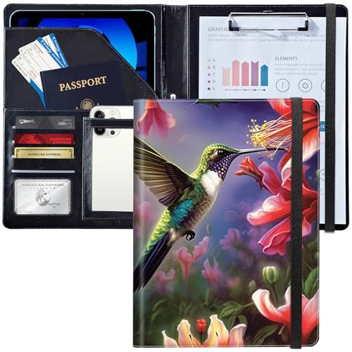 Padfolio/Portfolio-Ordner, Klemmbrett, Kolibri, rote Blume, personalisiertes Leder-Portfolio, Padfolio mit Lebenslauf-Dokumenten, Organizer, Briefgröße, A4, Schreibblock, Visitenkartenhalter für Padfolio/Portfolio-Ordner, Klemmbrett, Kolibri, rote Blume, personalisiertes Leder-Portfolio, Padfolio mit Lebenslauf-Dokumenten, Organizer, Briefgröße, A4, Schreibblock, Visitenkartenhalter für von Decahouy