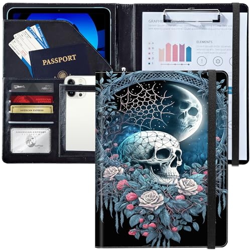 Padfolio/Portfolio-Ordner, Klemmbrett, Totenkopf-Rosen, Blumenmuster, personalisiertes Leder-Portfolio, Padfolio mit Lebenslauf-Dokumenten, Organizer, Briefgröße, A4, Schreibblock, Visitenkartenhalter Padfolio/Portfolio-Ordner, Klemmbrett, Totenkopf-Rosen, Blumenmuster, personalisiertes Leder-Portfolio, Padfolio mit Lebenslauf-Dokumenten, Organizer, Briefgröße, A4, Schreibblock, Visitenkartenhalter von Decahouy