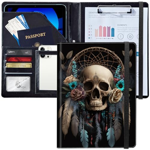 Padfolio/Portfolio-Ordner, Klemmbrett, Traumfänger, Totenkopf, personalisiertes Leder-Portfolio, Padfolio mit Lebenslauf-Dokumenten, Organizer, Briefgröße, A4, Schreibblock, Visitenkartenhalter für Padfolio/Portfolio-Ordner, Klemmbrett, Traumfänger, Totenkopf, personalisiertes Leder-Portfolio, Padfolio mit Lebenslauf-Dokumenten, Organizer, Briefgröße, A4, Schreibblock, Visitenkartenhalter für von Decahouy