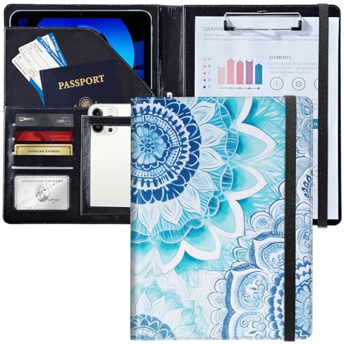 Padfolio/Portfolio-Ordner, Klemmbrett, blaue Mandala-Blume, personalisiertes Leder-Portfolio, Padfolio mit Lebenslauf-Dokumenten, Organizer, Briefgröße, A4, Schreibblock, Visitenkartenhalter für Padfolio/Portfolio-Ordner, Klemmbrett, blaue Mandala-Blume, personalisiertes Leder-Portfolio, Padfolio mit Lebenslauf-Dokumenten, Organizer, Briefgröße, A4, Schreibblock, Visitenkartenhalter für von Decahouy