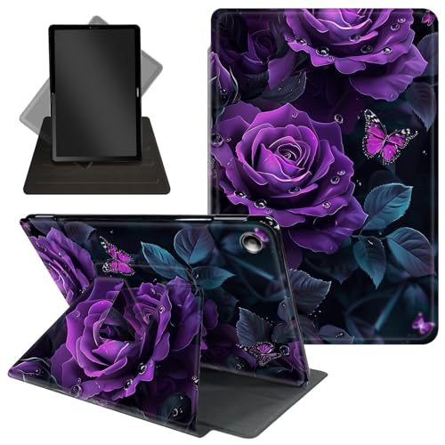 Schutzhülle für Amazon Kindle Fire HD 10 Tablet & Fire HD 10 Plus (11. Generation, Version 2021), 25,7 cm (10,1 Zoll), um 360 Grad drehbarer Ständer, Aufwach-/Schlaf-Funktion, lila Rosen und von Decahouy