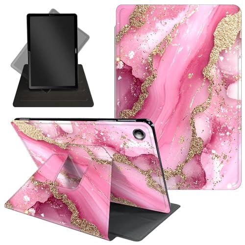 Schutzhülle für Amazon Kindle Fire HD 10 Tablet & Fire HD 10 Plus (11. Generation, Version 2021), 25,7 cm (10,1 Zoll), um 360 Grad drehbarer Ständer, Aufwach-/Schlaf-Funktion, rosa glitzernder Marmor von Decahouy
