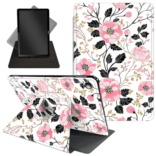 Schutzhülle für Amazon Kindle Fire HD 10 Tablet & Fire HD 10 Plus (11. Generation, Version 2021), 25,7 cm (10,1 Zoll), um 360 Grad drehbarer Ständer, Wake-Up/Sleep-Funktion, rosa Blumenmuster von Decahouy