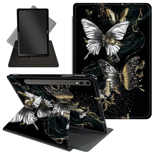 Schutzhülle für Samsung Galaxy Tab S10 Ultra/Tab S9 Ultra Tablet 14,6 Zoll, 360 Grad drehbarer Ständer, Schutzhülle mit automatischer Up/Sleep-Funktion für Tab S10 Ultra, 3D Gold und Silber von Decahouy