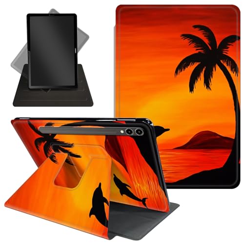 Schutzhülle für Samsung Galaxy Tab S10 Ultra/Tab S9 Ultra Tablet 14,6 Zoll (360 Grad drehbarer Ständer) Schutzhülle mit automatischer Auf-/Schlaf-Funktion für Tab S10 Ultra, eine Palme und ein Delfin von Decahouy