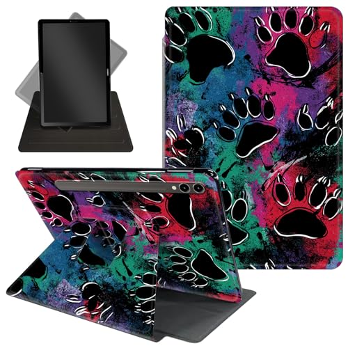 Schutzhülle für Samsung Galaxy Tab S10 Ultra/Tab S9 Ultra Tablet 360 Grad drehbarer Ständer, Schutzhülle mit automatischer Auf-/Schlaf-Funktion für Tab S10 Ultra, Aquarell-Hundepfoten von Decahouy