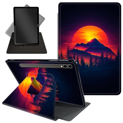 Schutzhülle für Samsung Galaxy Tab S10 Ultra/Tab S9 Ultra Tablet 360 Grad drehbarer Ständer, Schutzhülle mit automatischer Auf-/Schlaf-Funktion für Tab S10 Ultra, Beautifu Sonnenuntergang und Berge von Decahouy