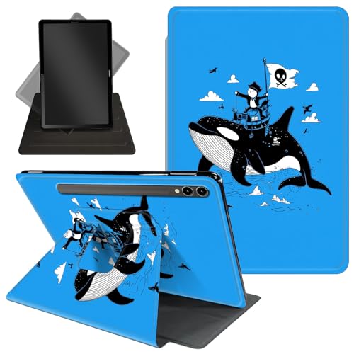 Schutzhülle für Samsung Galaxy Tab S10 Ultra/Tab S9 Ultra Tablet 360 Grad drehbarer Ständer, Schutzhülle mit automatischer Auf-/Schlaf-Funktion für Tab S10 Ultra, Piratenschiff und Delfin von Decahouy