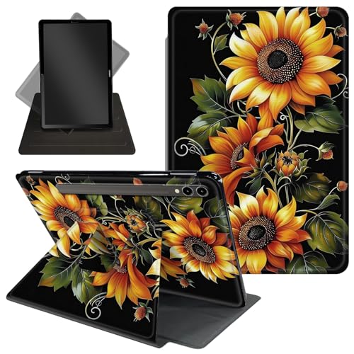 Schutzhülle für Samsung Galaxy Tab S10 Ultra/Tab S9 Ultra Tablet 360 Grad drehbarer Ständer, Schutzhülle mit automatischer Auf-/Schlaf-Funktion für Tab S10 Ultra, Sonnenblumen-1150 von Decahouy