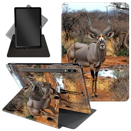 Schutzhülle für Samsung Galaxy Tab S10 Ultra/Tab S9 Ultra Tablet 360 Grad drehbarer Ständer, Schutzhülle mit automatischer Auf-/Schlaf-Funktion für Tab S10 Ultra, afrikanische Savanne Defra Antilope von Decahouy