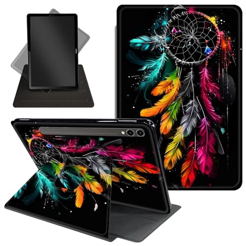 Schutzhülle für Samsung Galaxy Tab S10 Ultra/Tab S9 Ultra Tablet 360 Grad drehbarer Ständer, Schutzhülle mit automatischer Auf-/Schlaf-Funktion für Tab S10 Ultra, bunte Traumfänger-Feder Schutzhülle für Samsung Galaxy Tab S10 Ultra/Tab S9 Ultra Tablet 360 Grad drehbarer Ständer, Schutzhülle mit automatischer Auf-/Schlaf-Funktion für Tab S10 Ultra, bunte Traumfänger-Feder von Decahouy